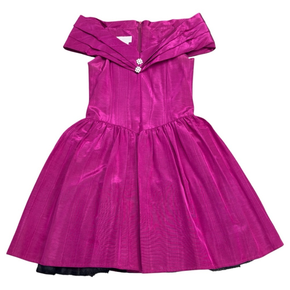 Jessica McClintock Pink Off-Shoulder Party Barbie Prom 80’s Ruched A-Line Dress